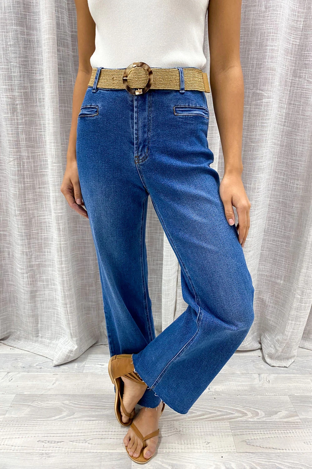 Joni Wide Leg High Rise Denim Jeans - White - Image 14