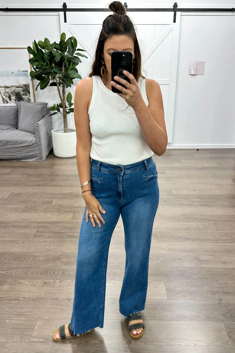 Joni Wide Leg High Rise Denim Jeans - White - Image 15