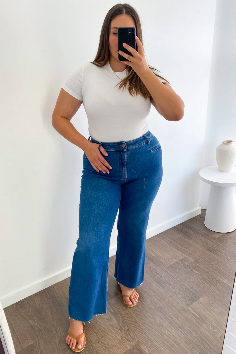 Joni Wide Leg High Rise Denim Jeans - White - Image 16