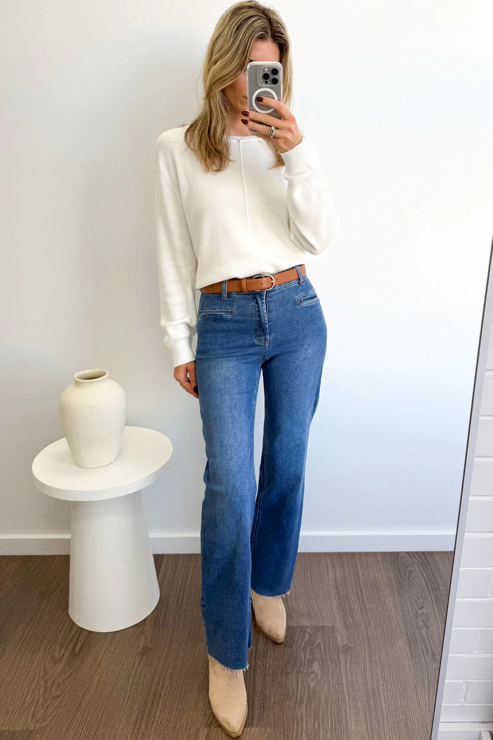 Joni Wide Leg High Rise Denim Jeans - White - Image 2