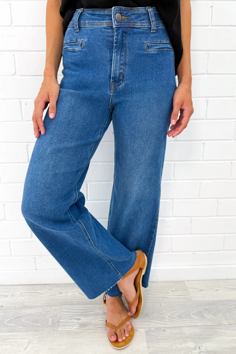 Joni Wide Leg High Rise Denim Jeans - White - Image 3