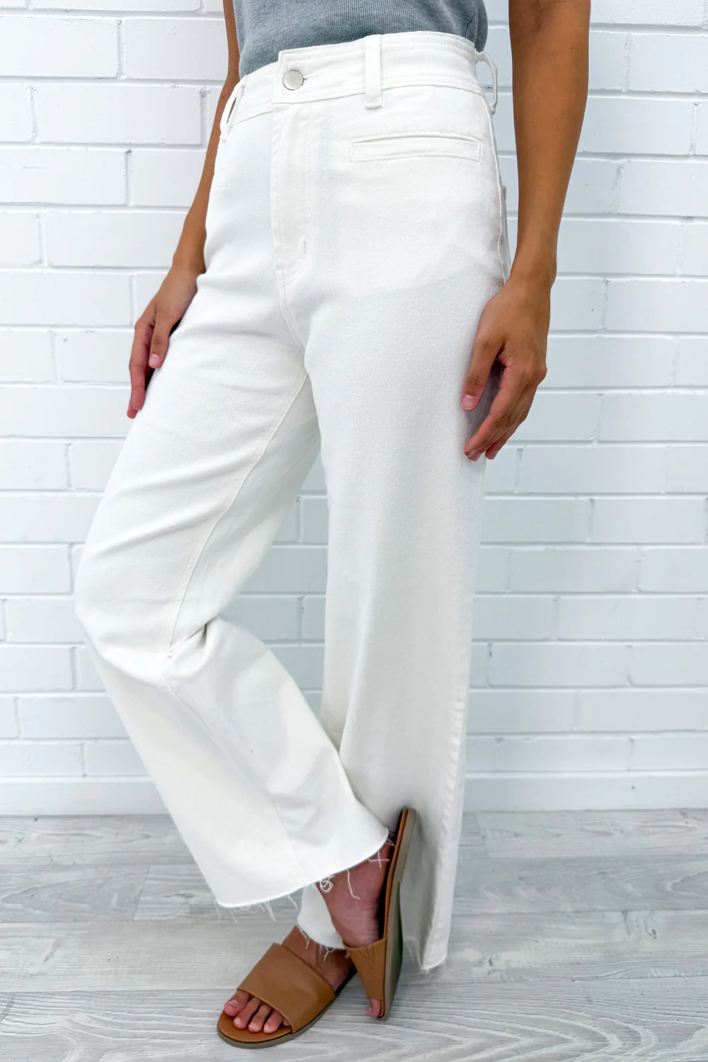 Joni Wide Leg High Rise Denim Jeans - White - Image 40