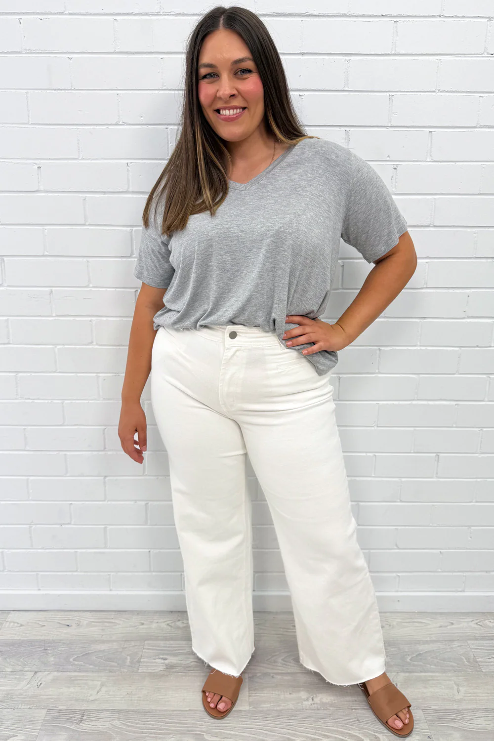 Joni Wide Leg High Rise Denim Jeans - White - Image 47