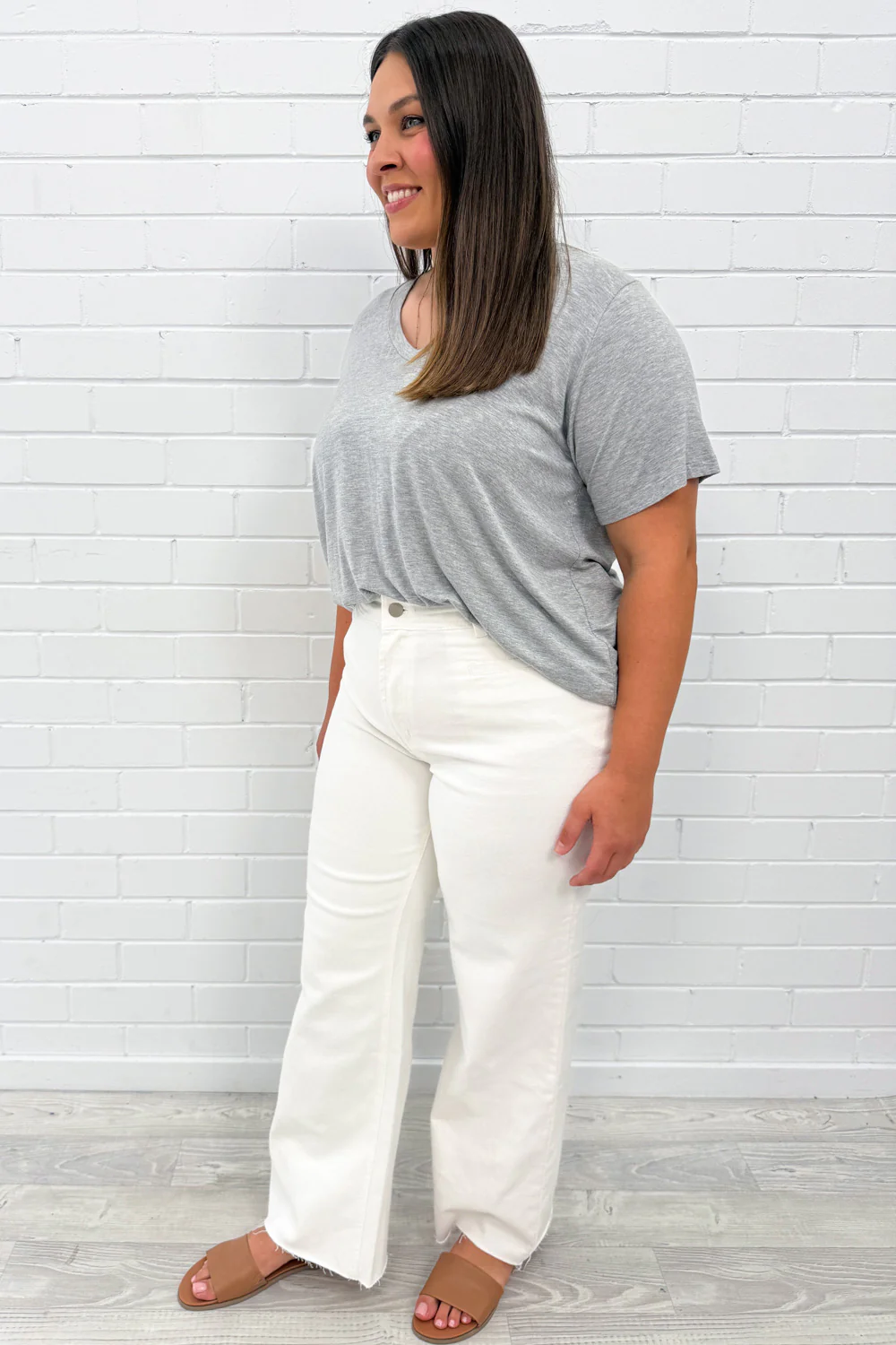 Joni Wide Leg High Rise Denim Jeans - White - Image 48