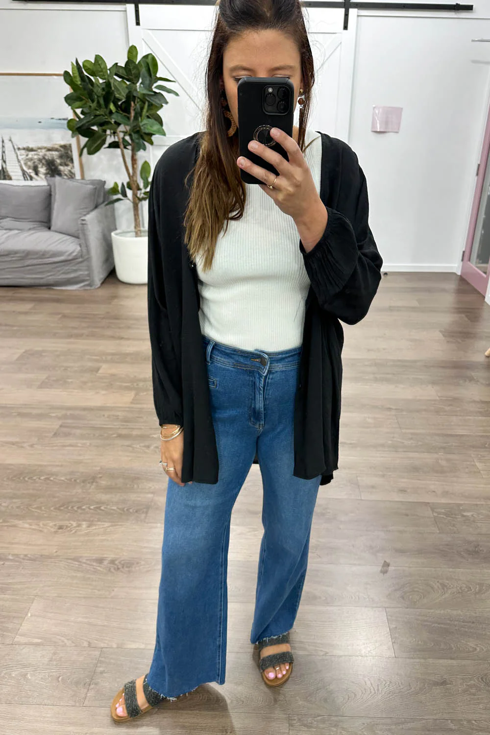 Joni Wide Leg High Rise Denim Jeans - White - Image 5