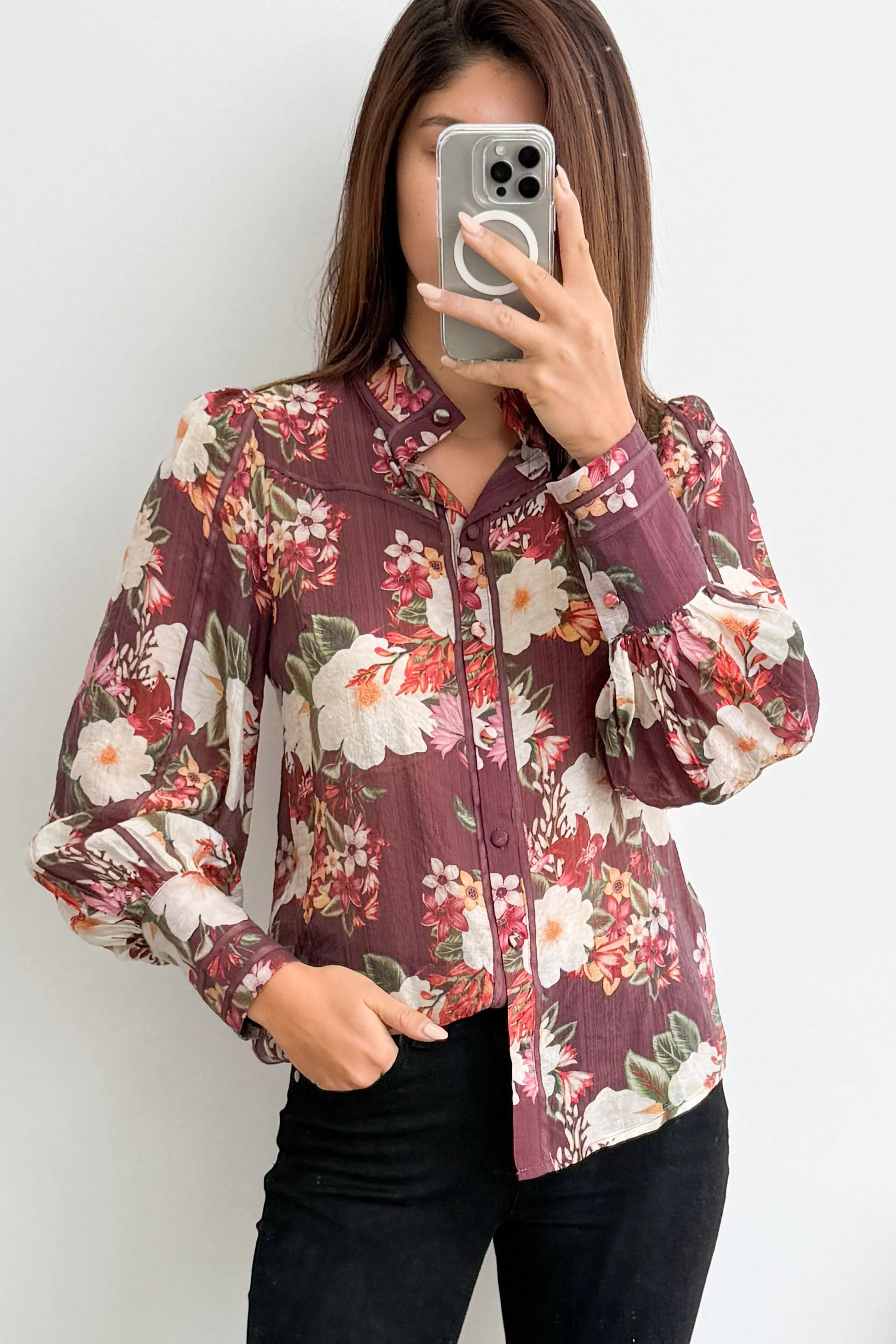 Julie Shirt - Burgundy Floral - Image 11