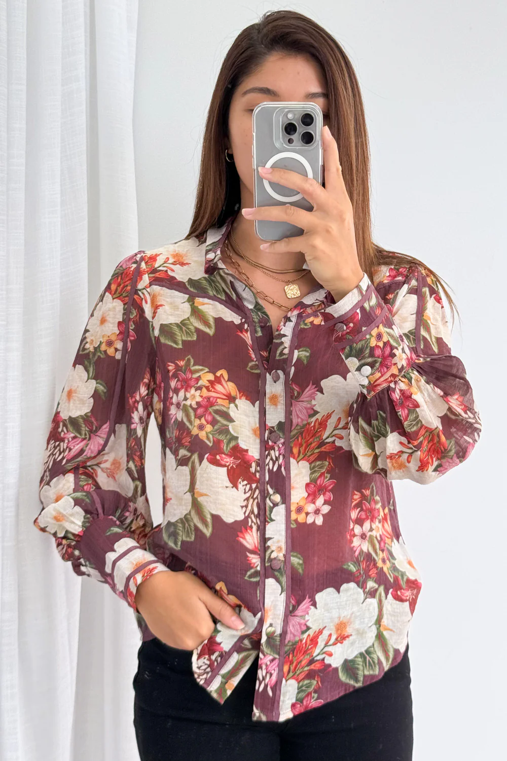 Julie Shirt - Burgundy Floral - Image 8