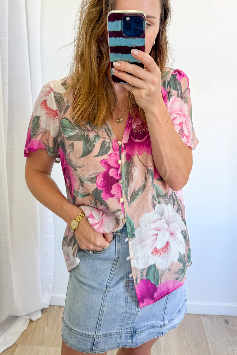 Keeley Blouse - Peach Magenta Bloom - Image 15