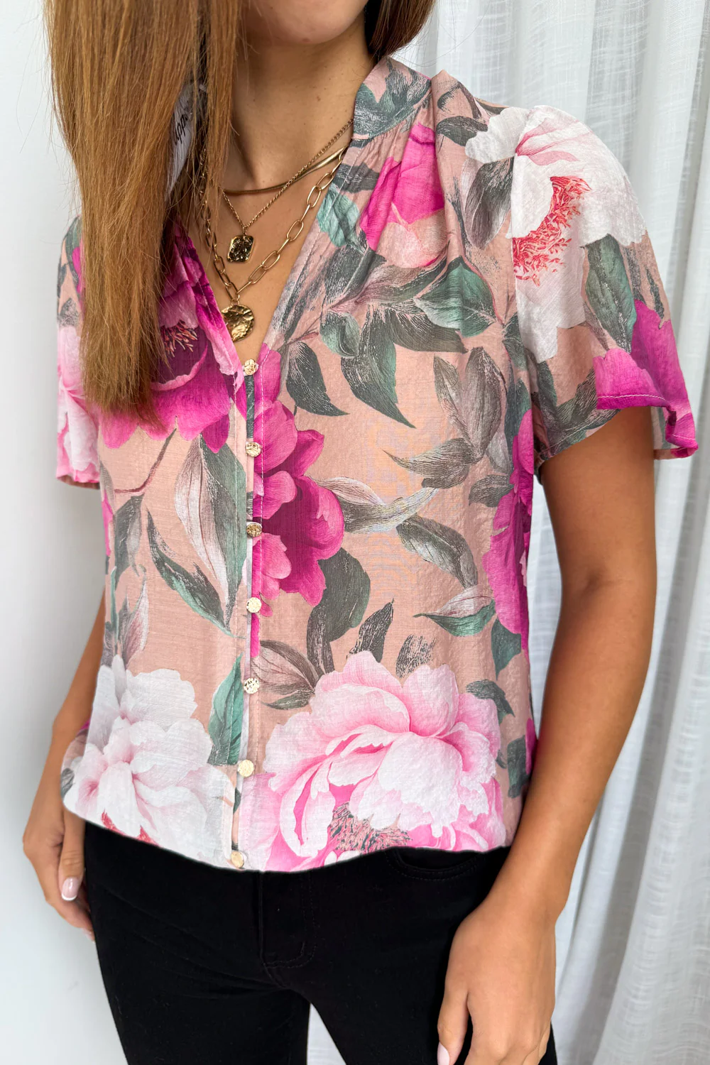 Keeley Blouse - Peach Magenta Bloom - Image 3