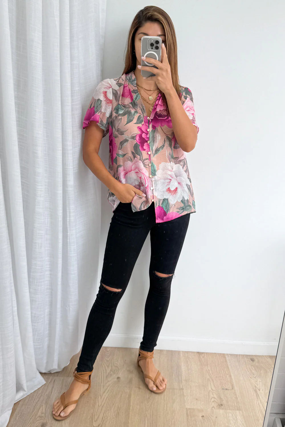 Keeley Blouse - Peach Magenta Bloom - Image 4