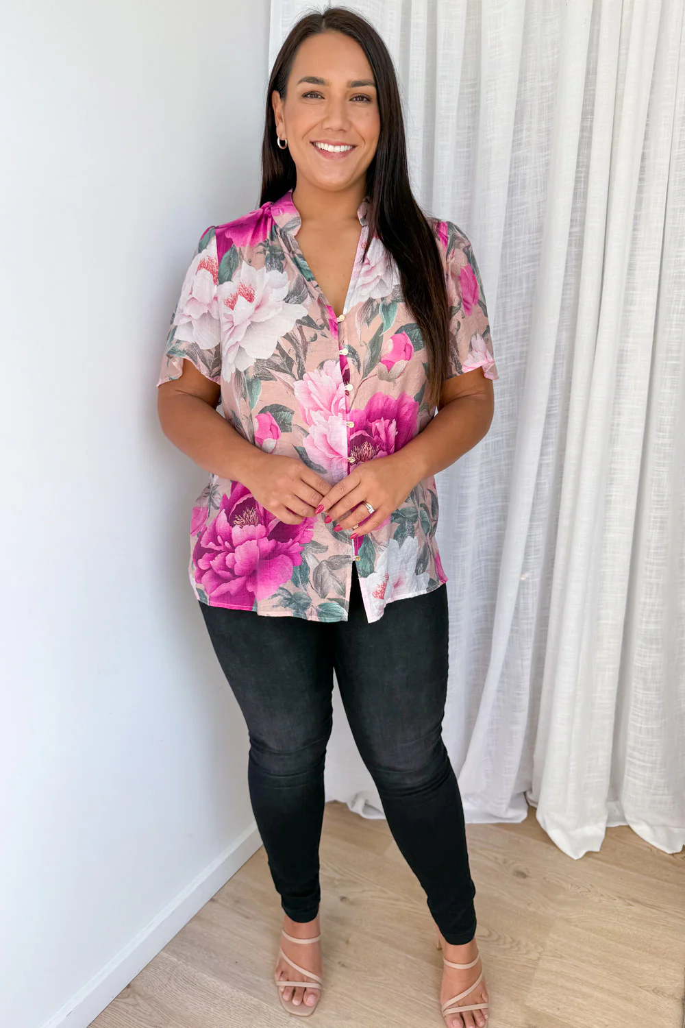 Keeley Blouse - Peach Magenta Bloom - Image 9