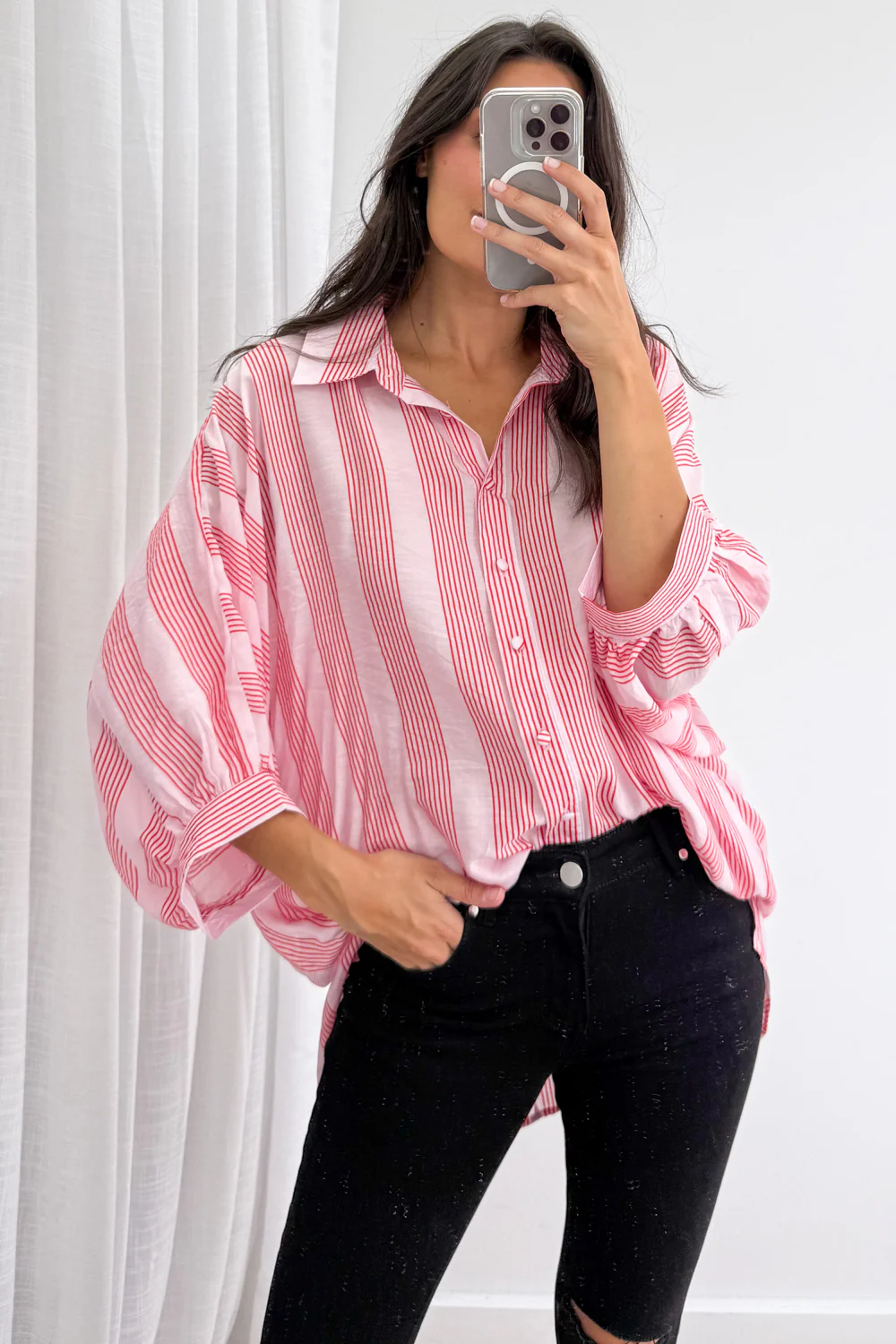 Kennedy Shirt  - Pink Red Stripe - Image 10