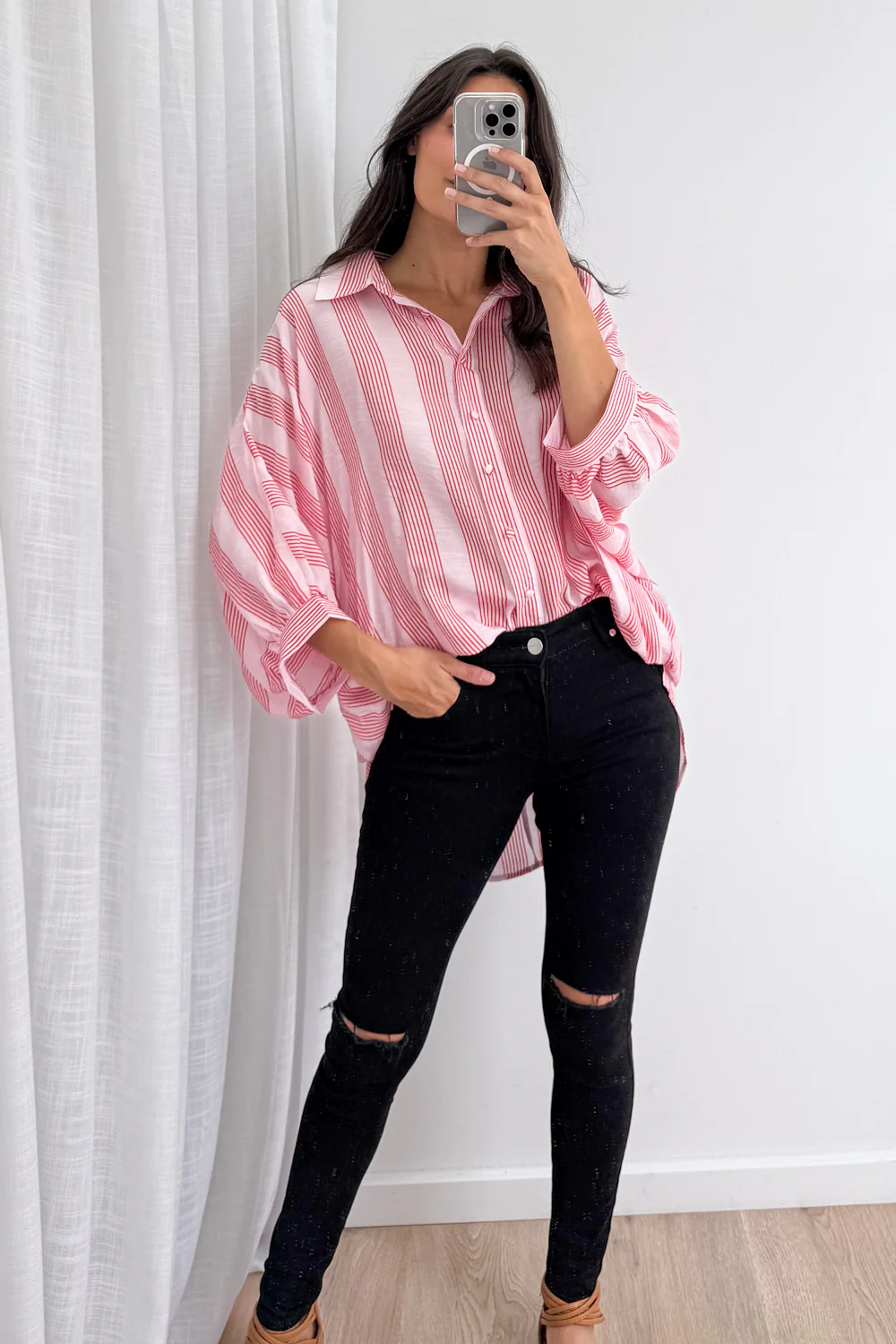Kennedy Shirt  - Pink Red Stripe - Image 11