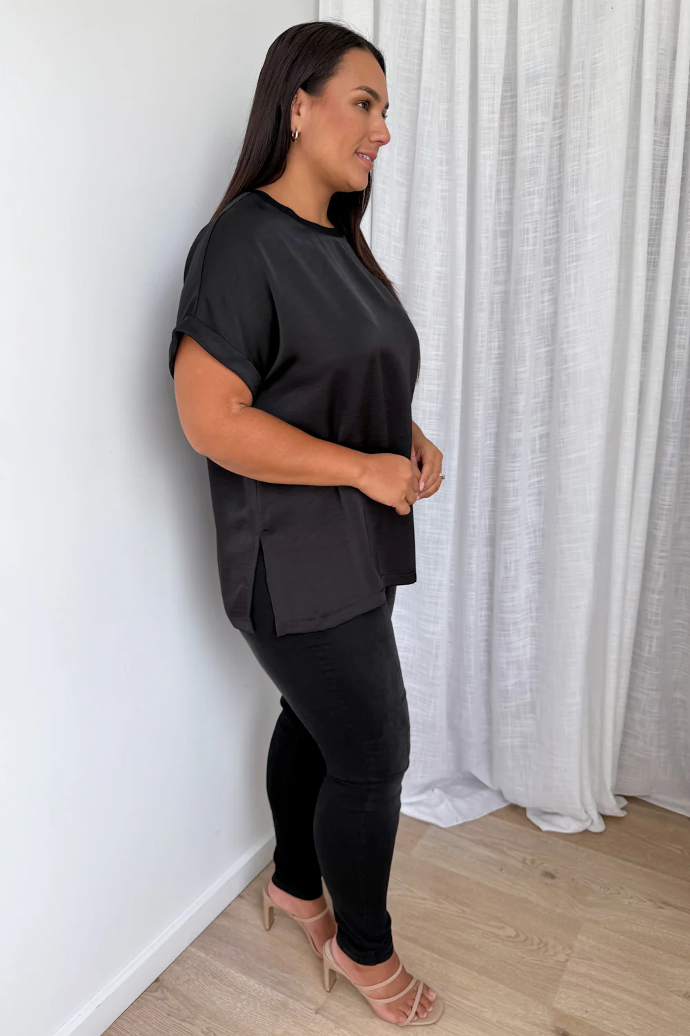 Khloe Satin Tee - Black - Image 10