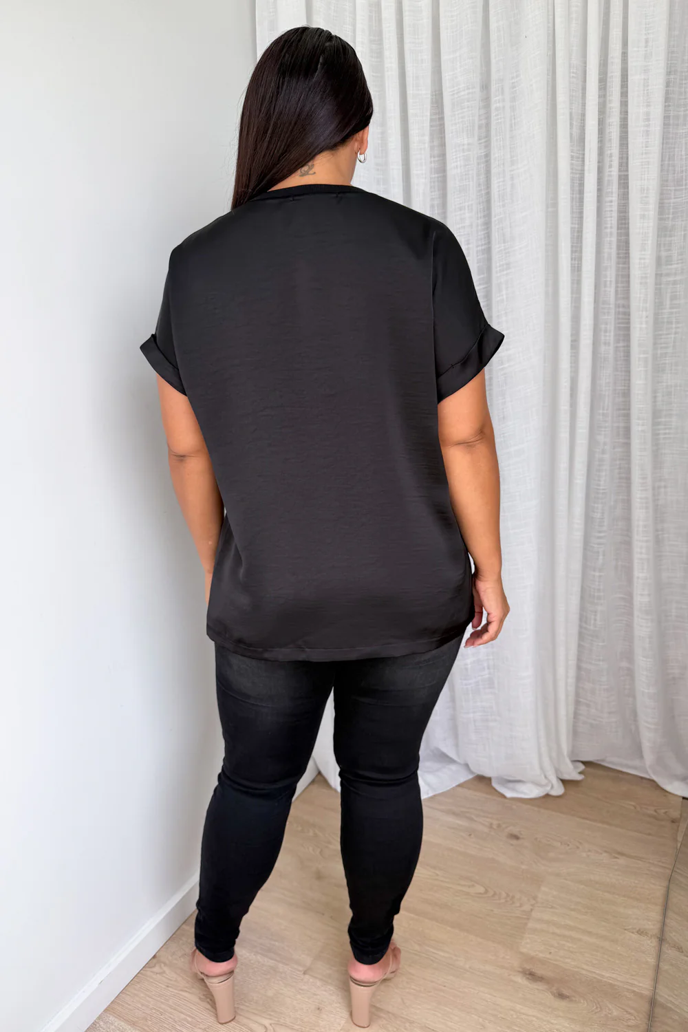 Khloe Satin Tee - Black - Image 11