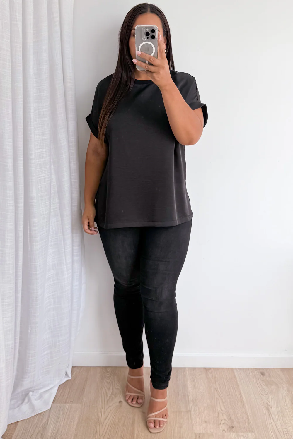 Khloe Satin Tee - Black - Image 12
