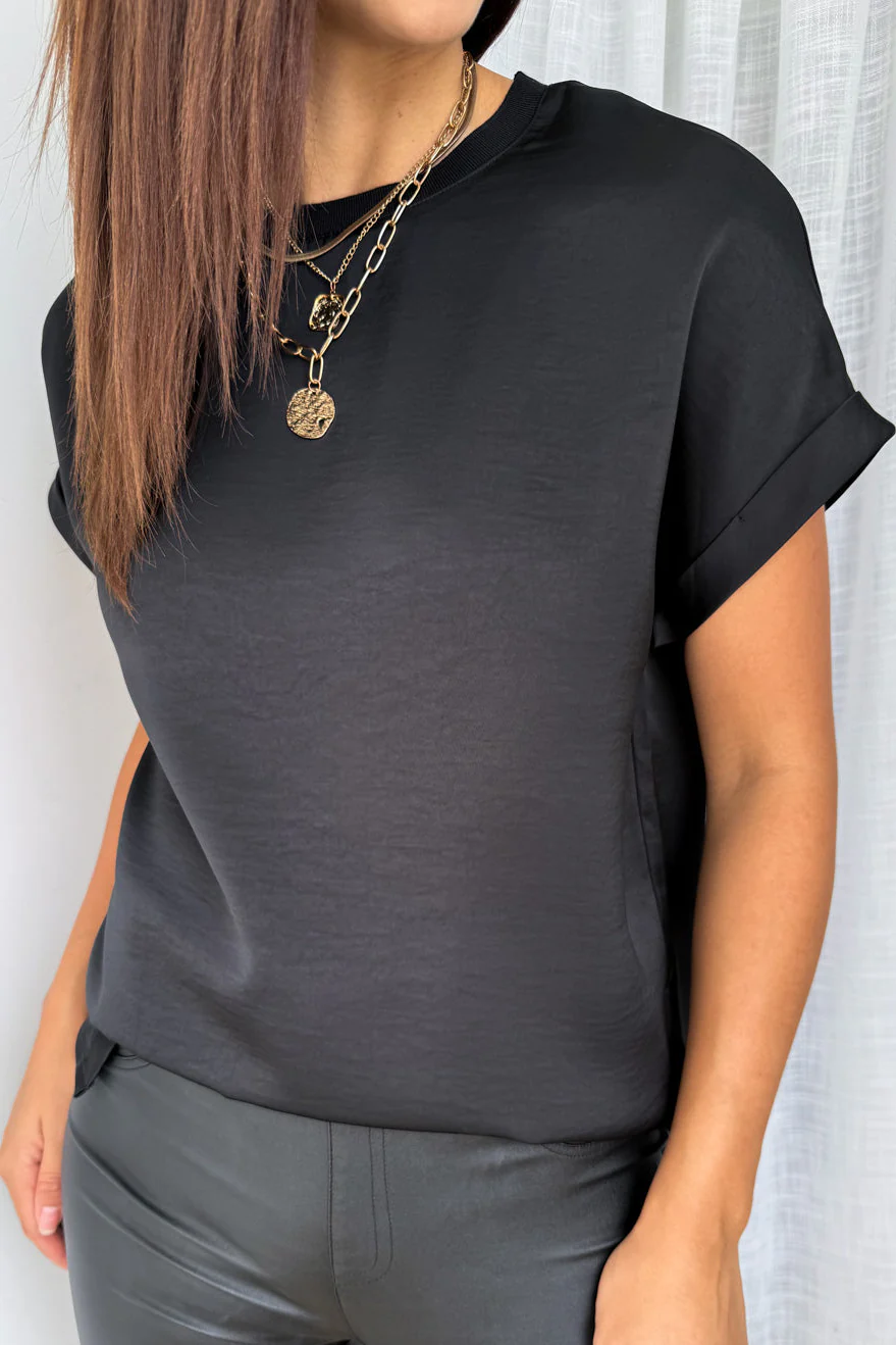 Khloe Satin Tee - Black - Image 2