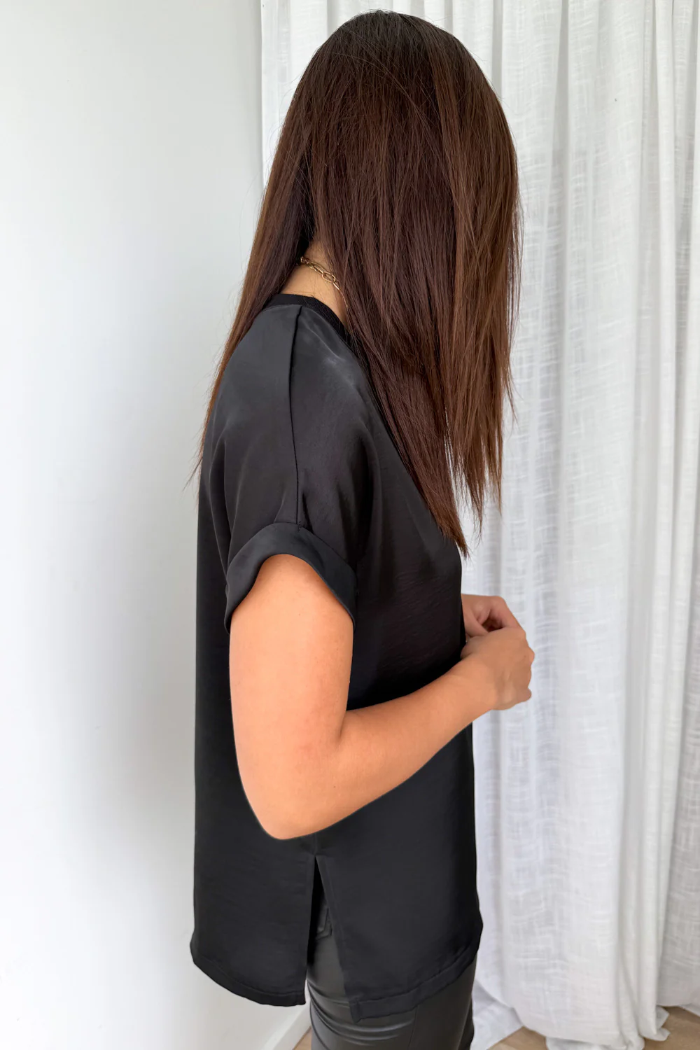 Khloe Satin Tee - Black - Image 6