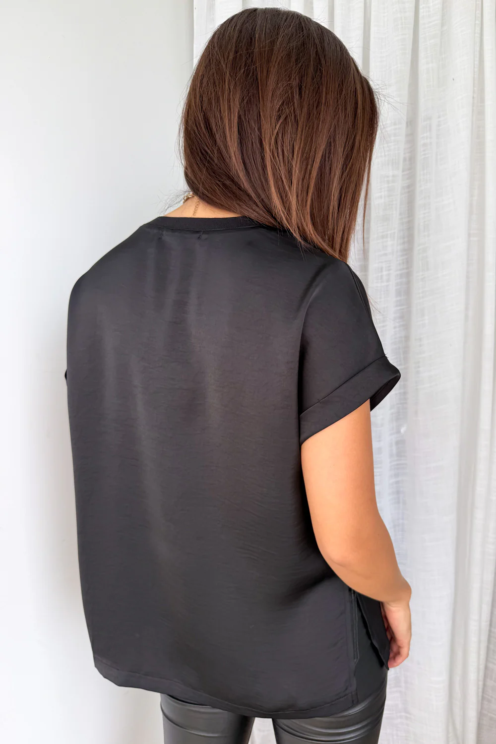 Khloe Satin Tee - Black - Image 7