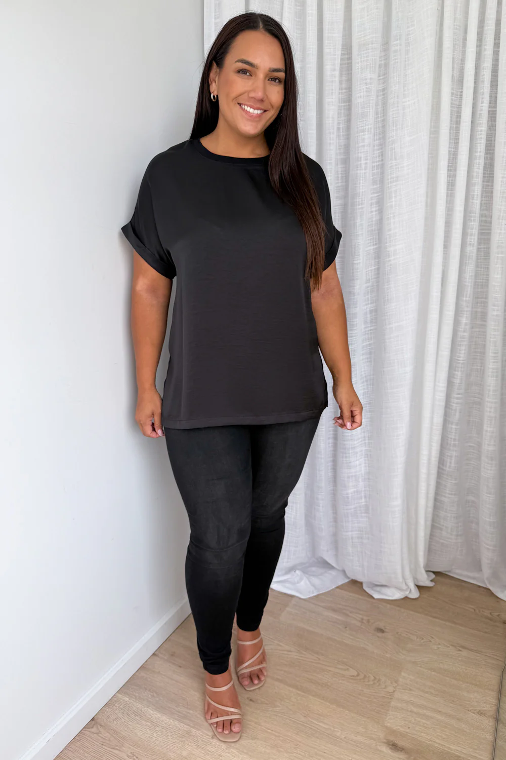 Khloe Satin Tee - Black - Image 9