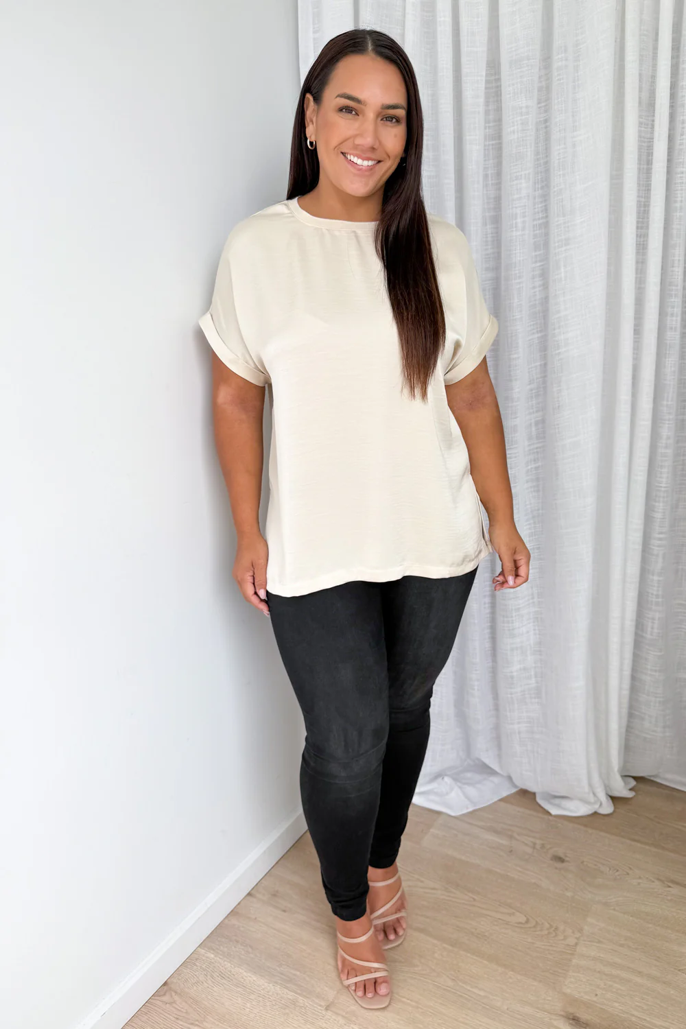 Khloe Satin Tee - Champagne - Image 10
