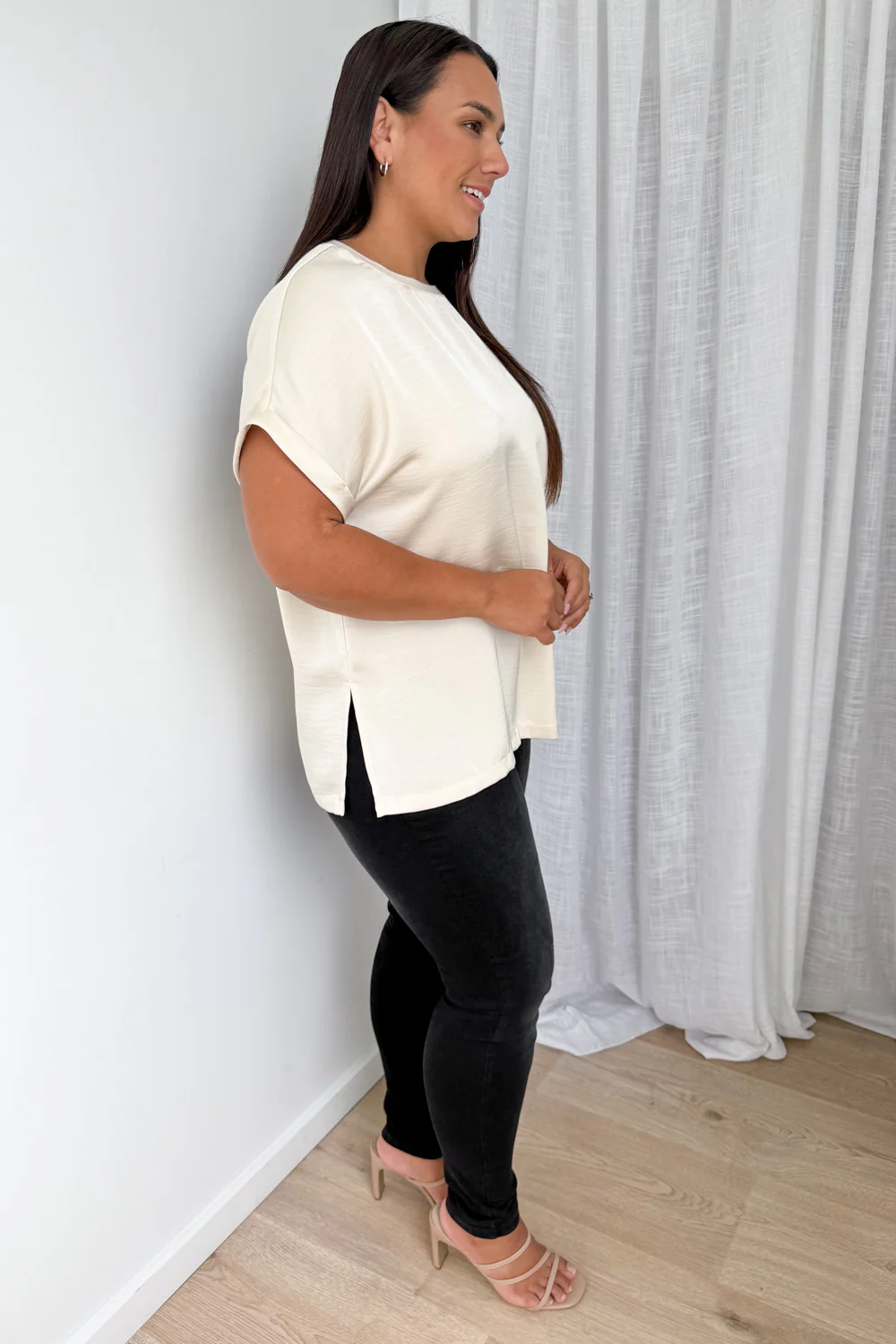 Khloe Satin Tee - Champagne - Image 11