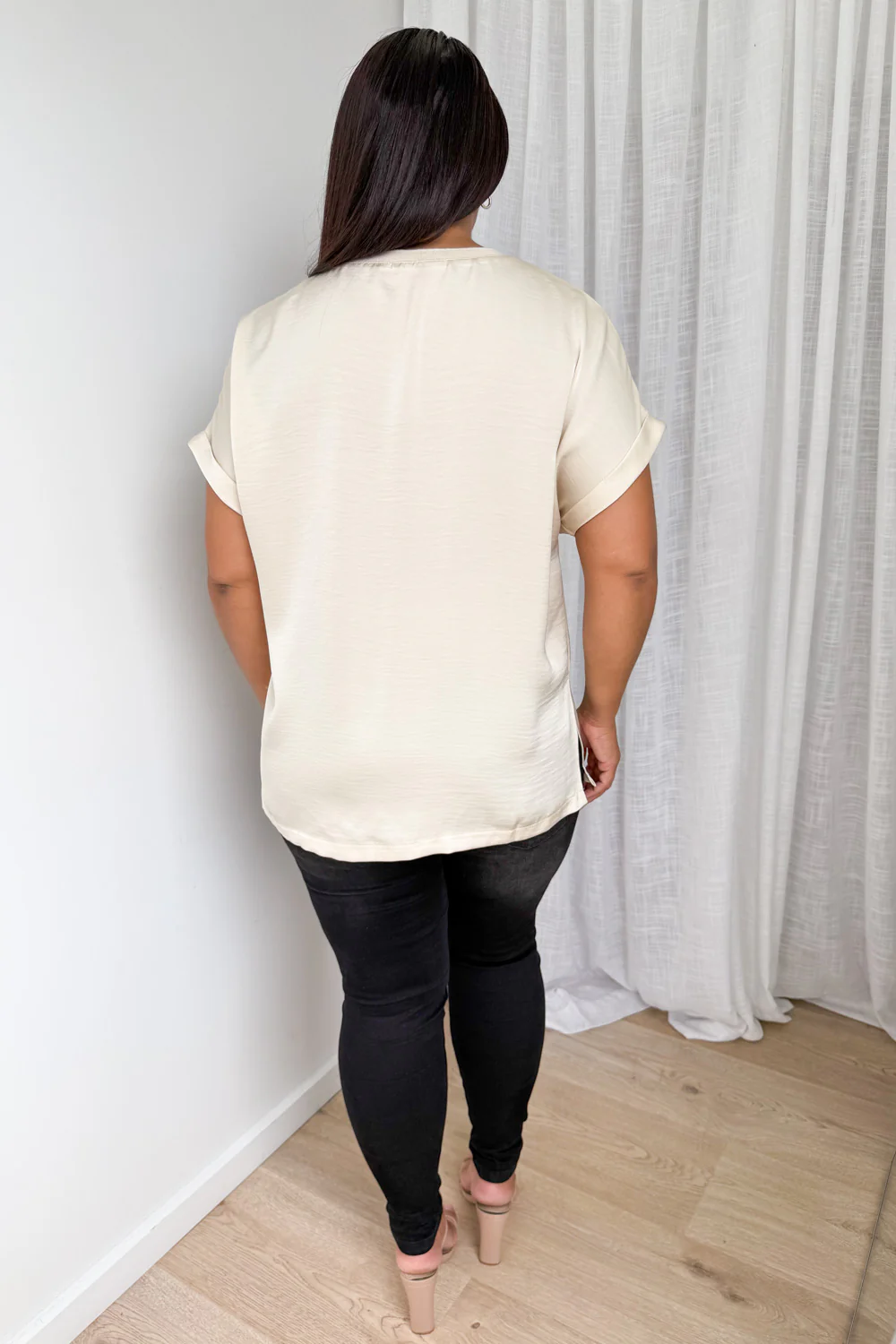 Khloe Satin Tee - Champagne - Image 12