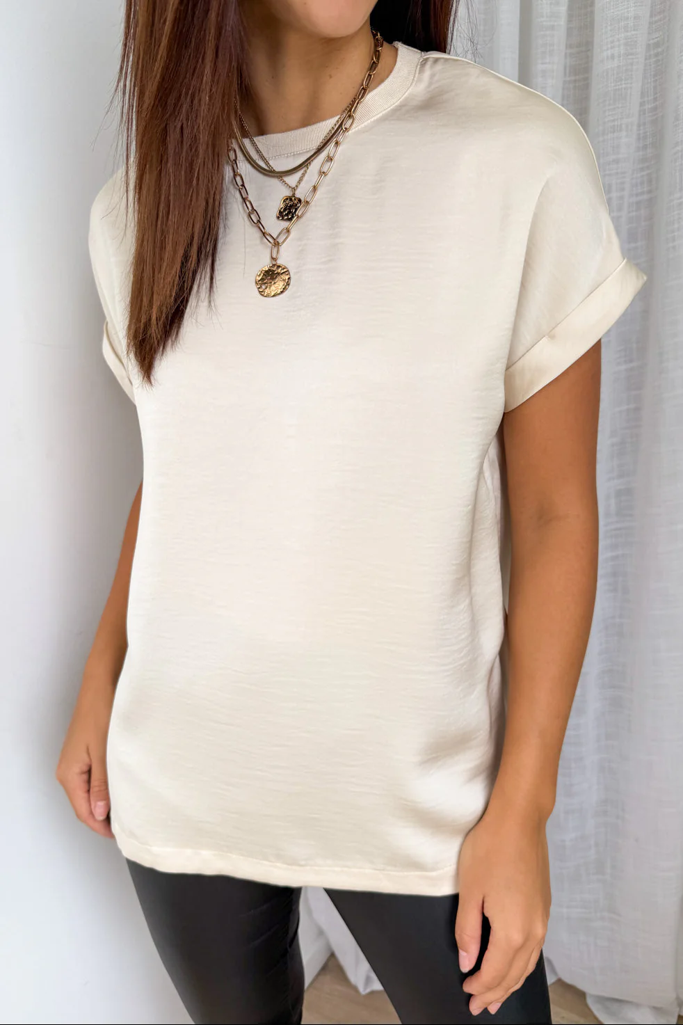 Khloe Satin Tee - Champagne - Image 4
