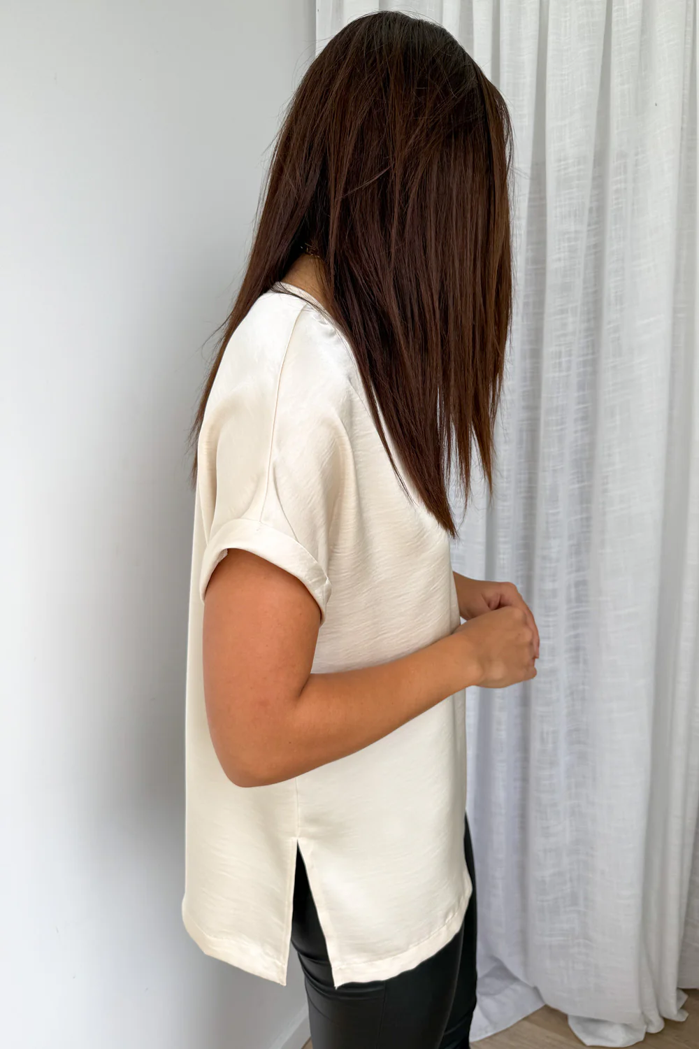 Khloe Satin Tee - Champagne - Image 7