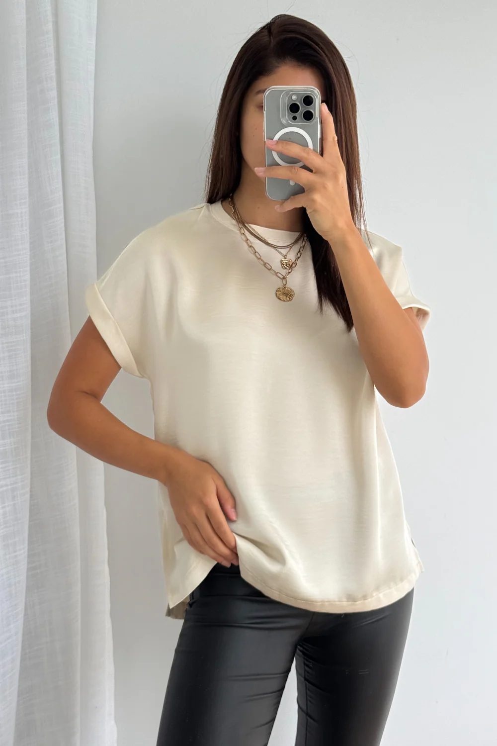 Khloe Satin Tee - Champagne - Image 9