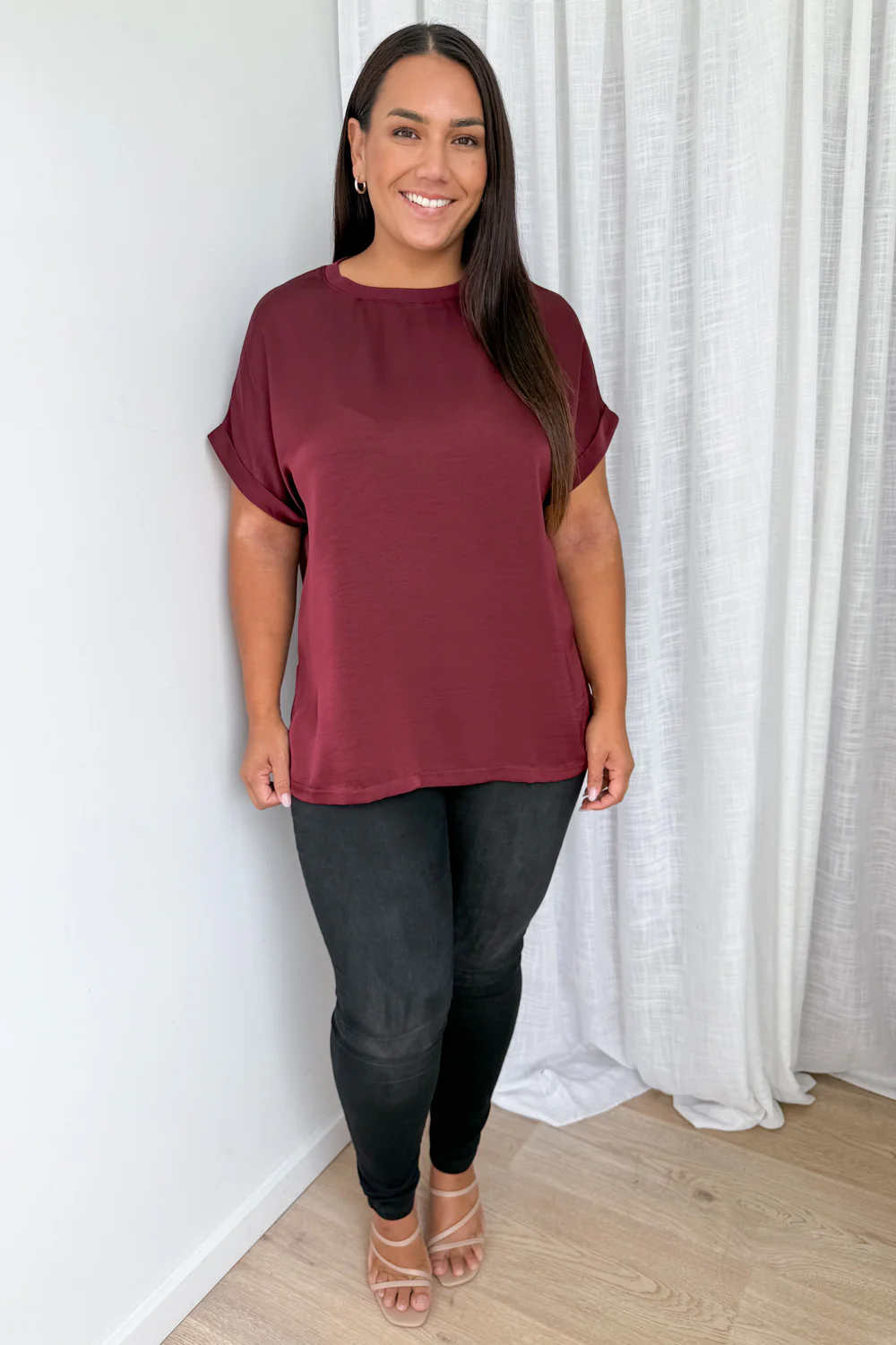 Khloe Satin Tee - Wine - Image 10