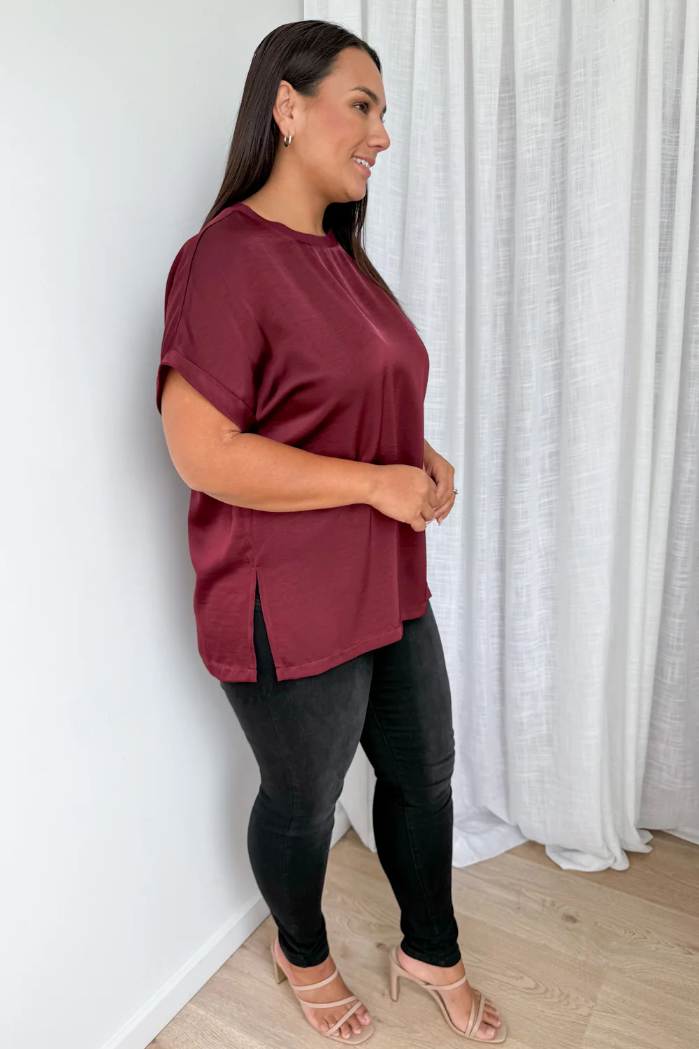 Khloe Satin Tee - Wine - Image 11