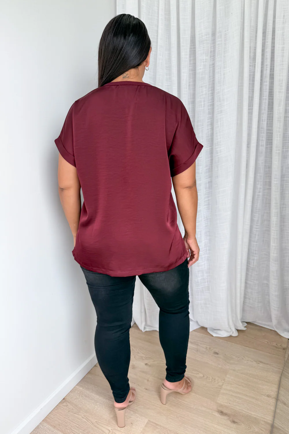 Khloe Satin Tee - Wine - Image 12