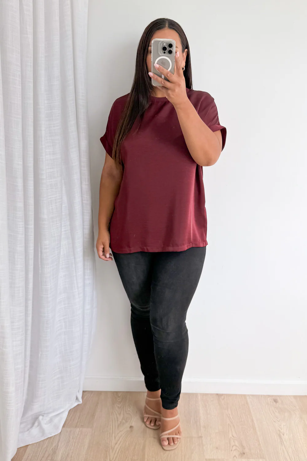 Khloe Satin Tee - Wine - Image 13