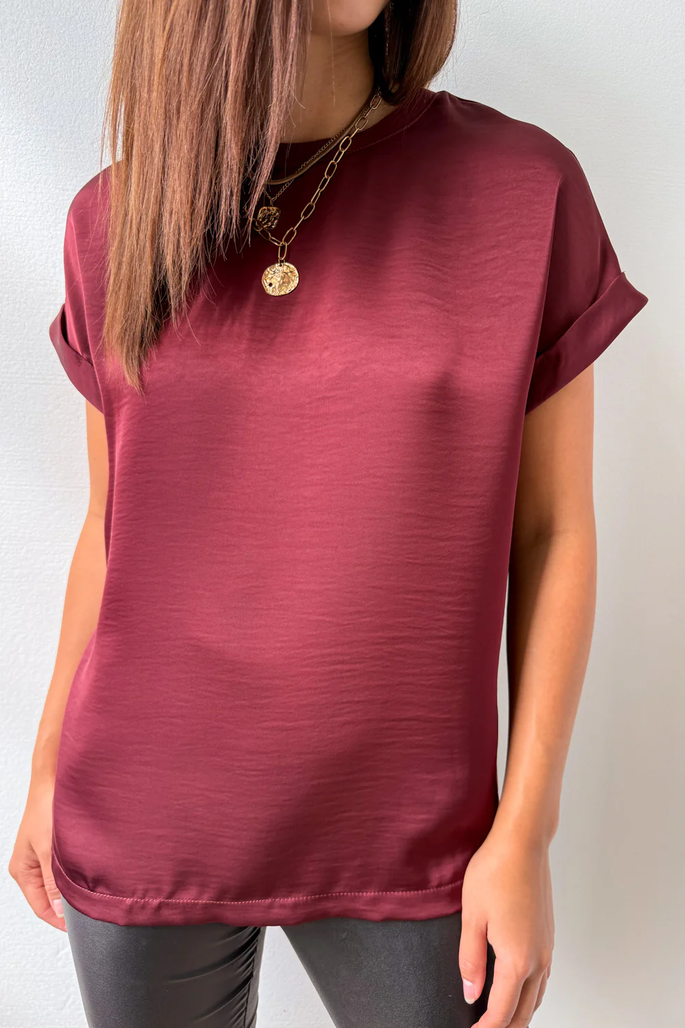 Khloe Satin Tee - Wine - Image 3