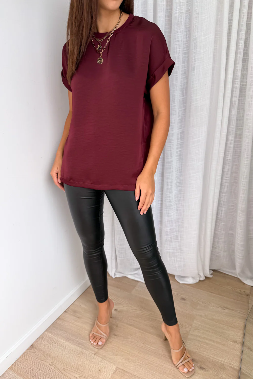 Khloe Satin Tee - Wine - Image 4