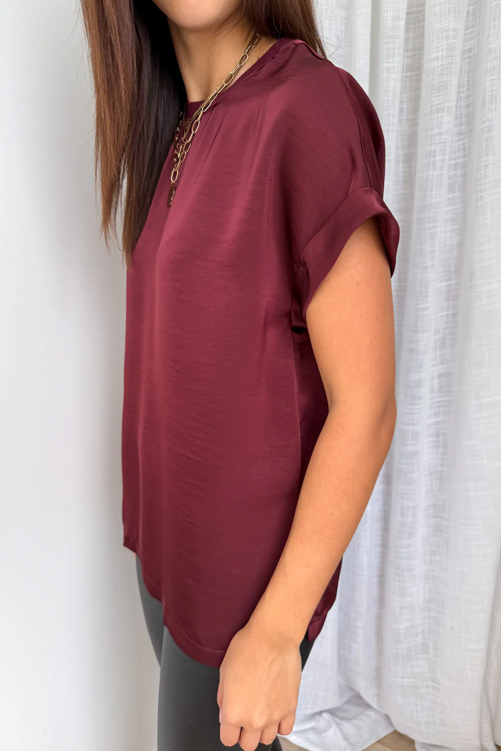 Khloe Satin Tee - Wine - Image 5