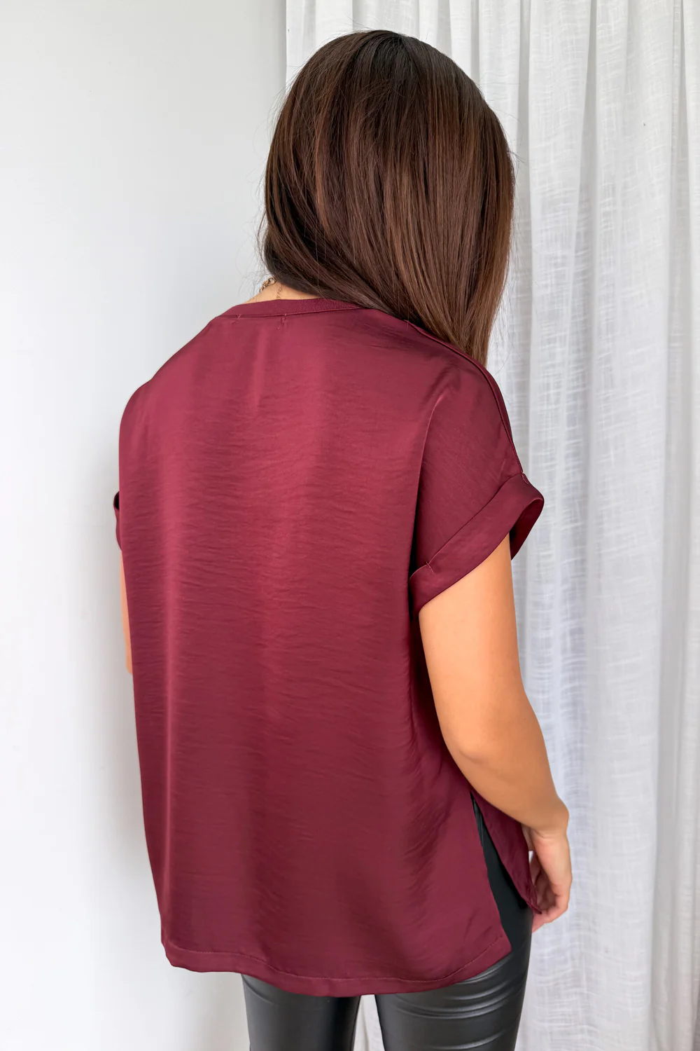 Khloe Satin Tee - Wine - Image 7