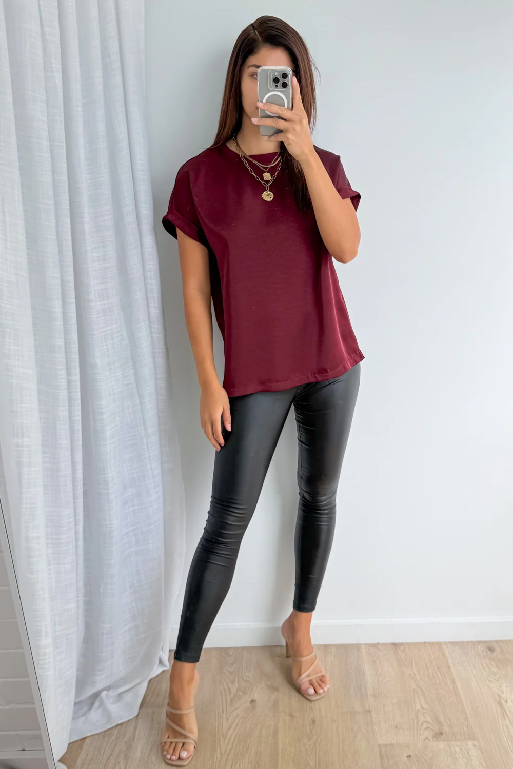 Khloe Satin Tee - Wine - Image 9