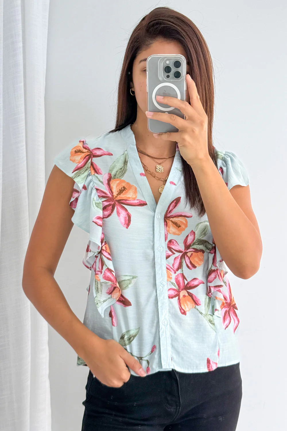 Kora Blouse - Blue Floral - Image 9