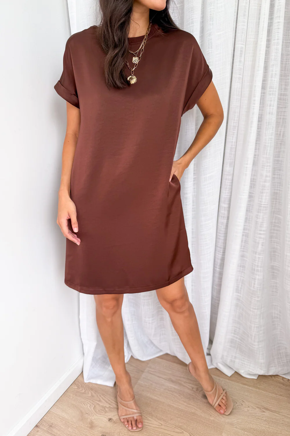 Kourtney T-Shirt Dress - Chocolate - Image 3