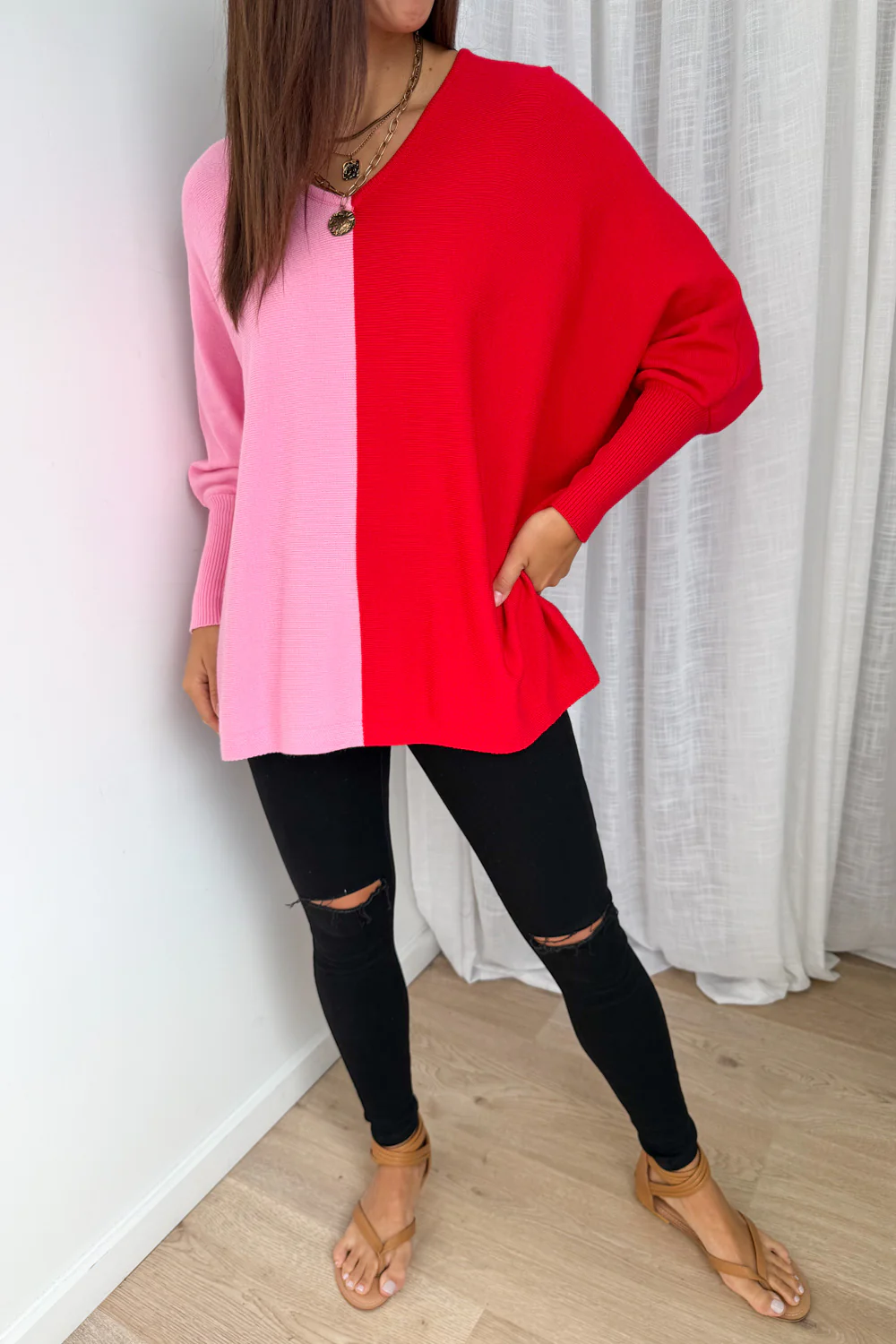 Laila Split Knit - Pink Red - Image 3