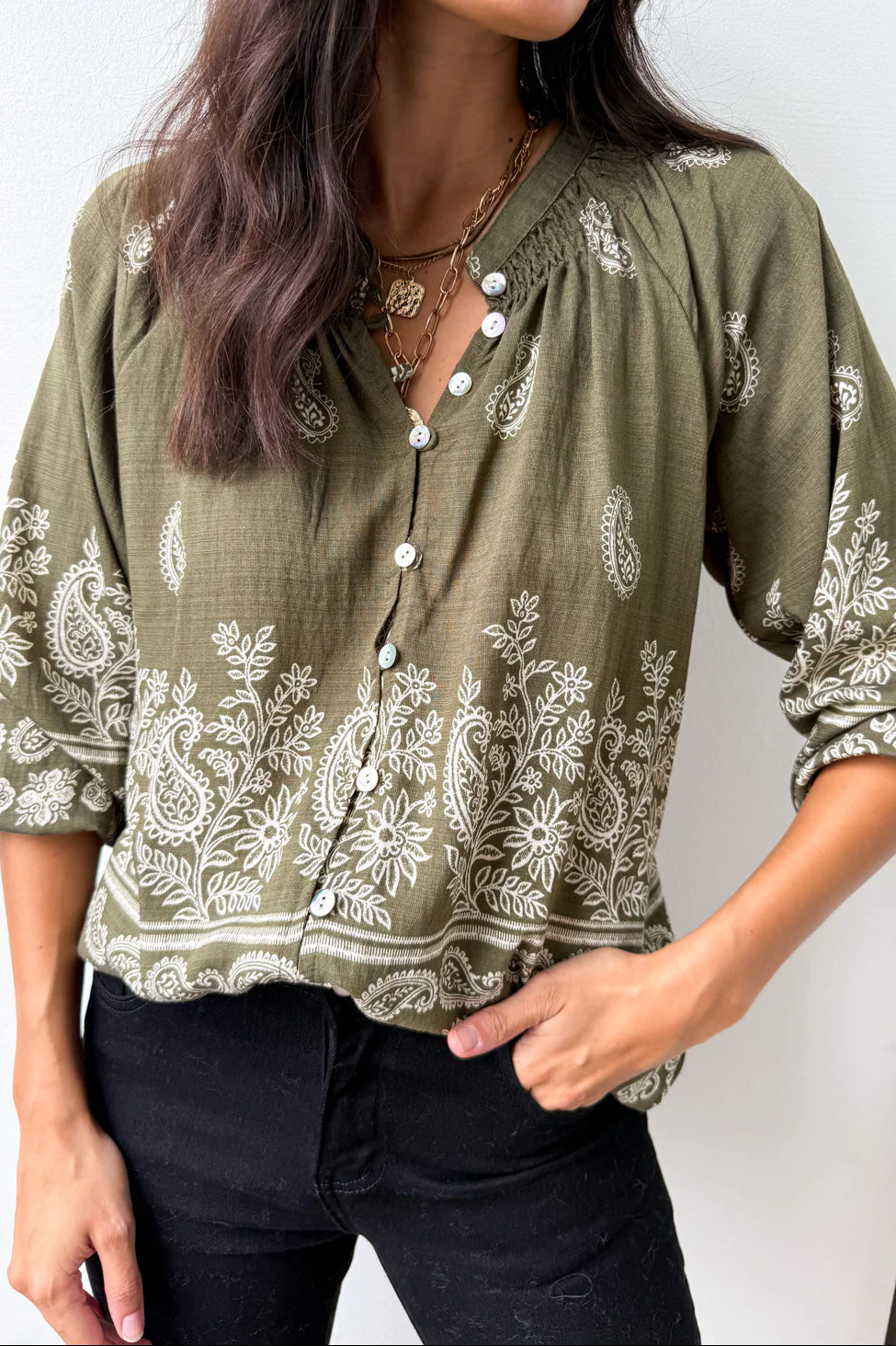 Leyla Blouse - Khaki Boho - Image 2