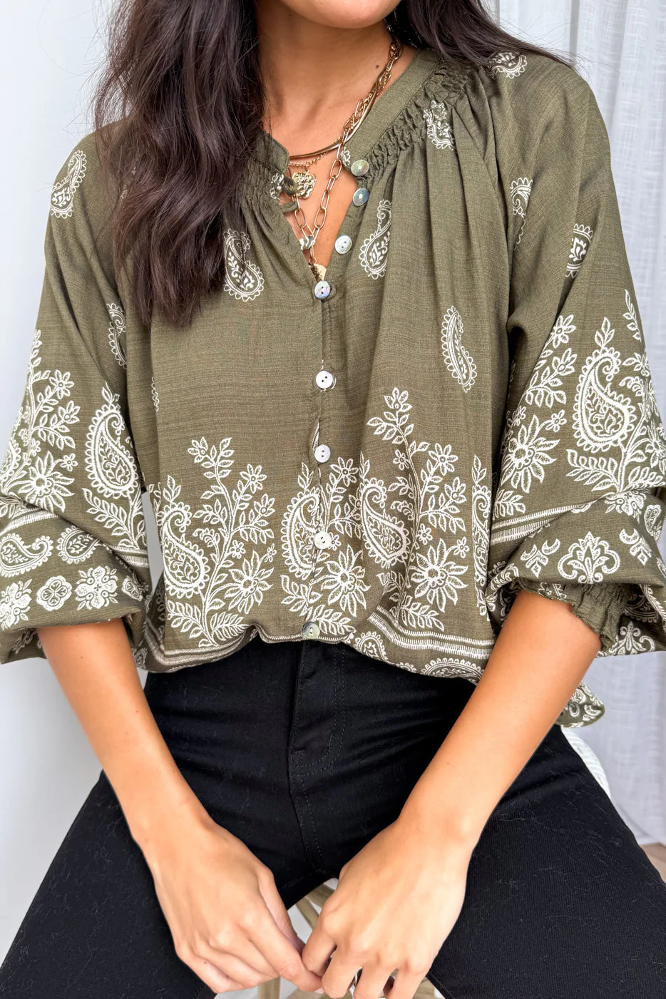 Leyla Blouse - Khaki Boho - Image 3