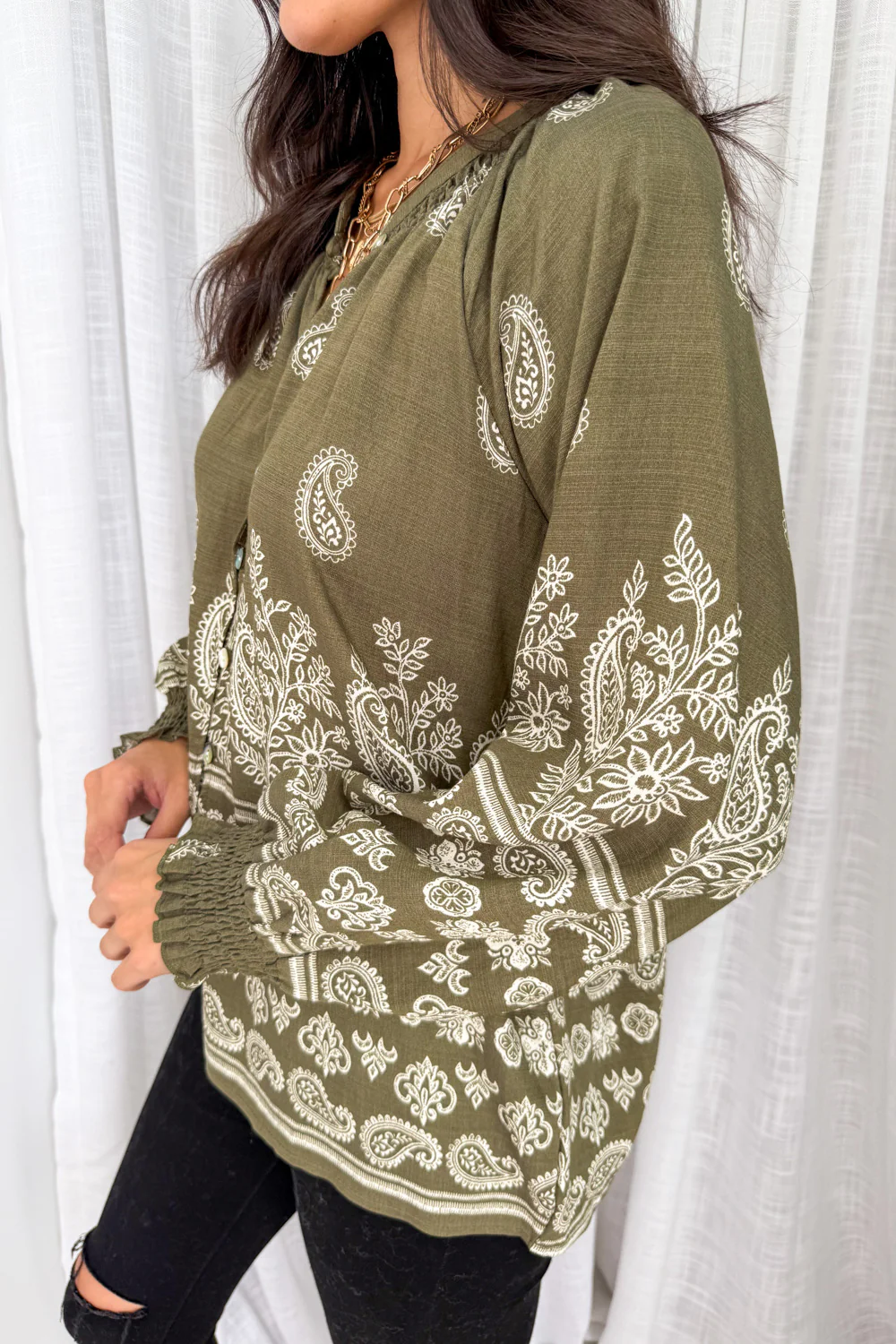 Leyla Blouse - Khaki Boho - Image 4