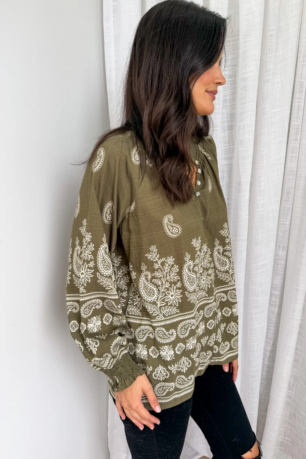 Leyla Blouse - Khaki Boho - Image 5