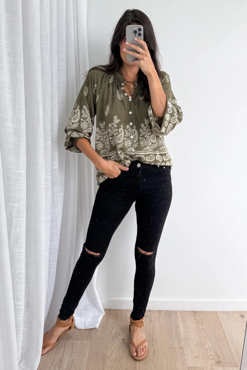 Leyla Blouse - Khaki Boho - Image 7