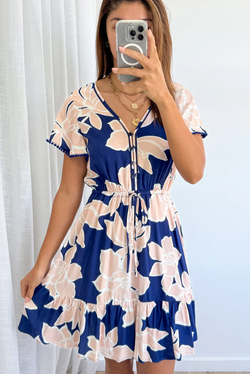 Liv Dress - Navy Peach Floral - Image 2