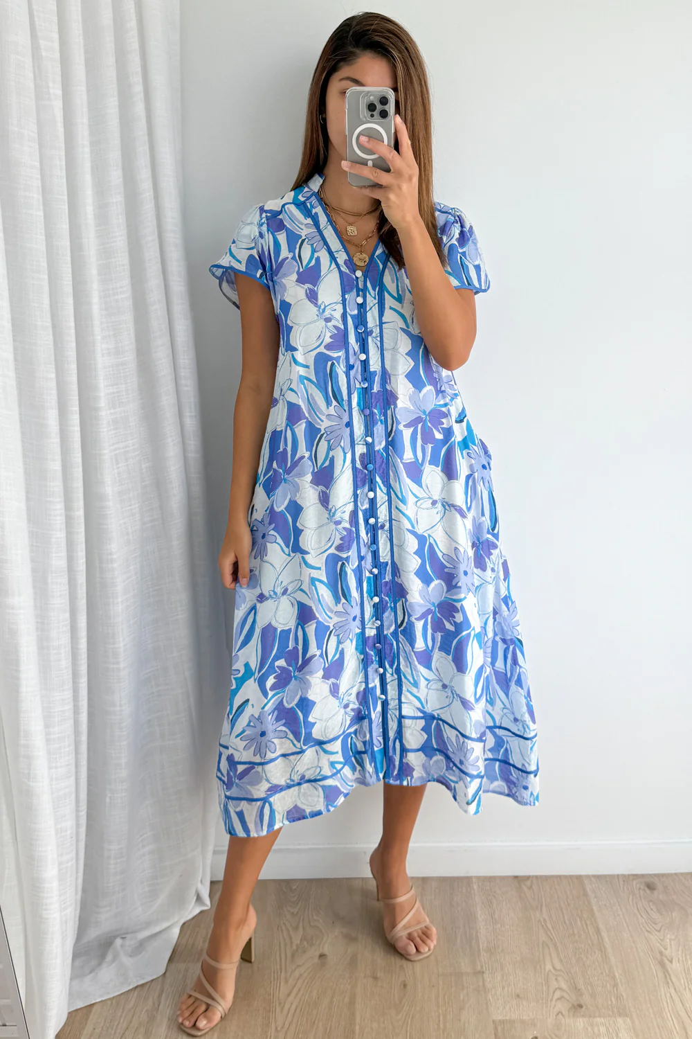 Livy Dress - Blue Watercolour Floral - Image 6