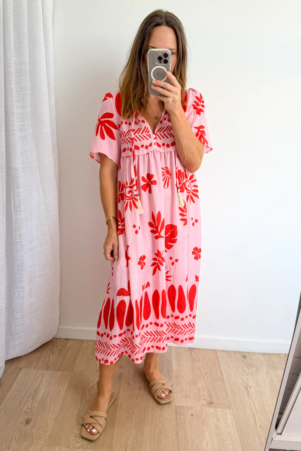 Long Sunday Dress - Pink Red Print - Image 10